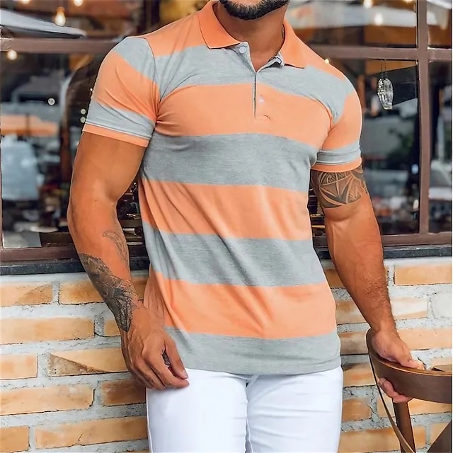  Men's Sport Polo Polo Shirt Lapel Casual Holiday Fashion Basic Short Sleeve Button Color Block Regular Fit Summer Navy Black Pink Orange Green Sport Polo