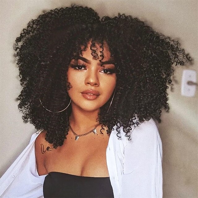 Curly Wigs-for-Black-Women Curly-Wig-with-Bangs Black-Glueless-Afro-Wig ...