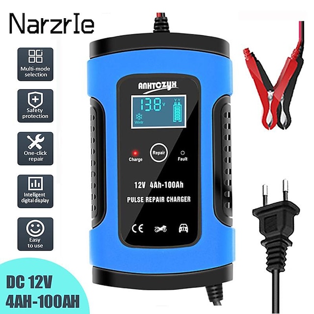  starfire 12v 6a car battery charger digital lcd display touch screen full auto fast power pulse repair charger رطب جاف حمض الرصاص