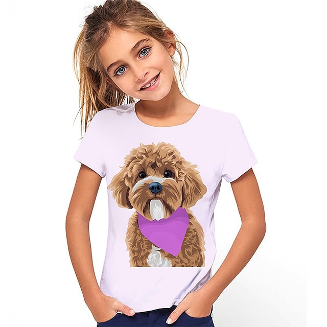  kinderkleidung Mädchen T-Shirt Graphic Outdoor 3D-Druck Kurzarm Rundhalsausschnitt Aktiv 7-13 Jahre Sommer Rosa Purpur