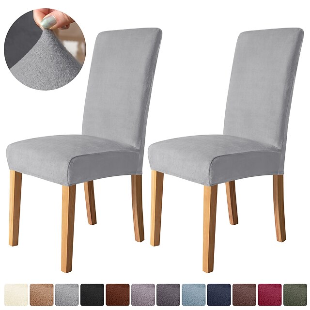 2 Pcs Dining Chair Cover Velvet Stretch Chair Seat Slipcover Spandex Washable Cover with Elastic