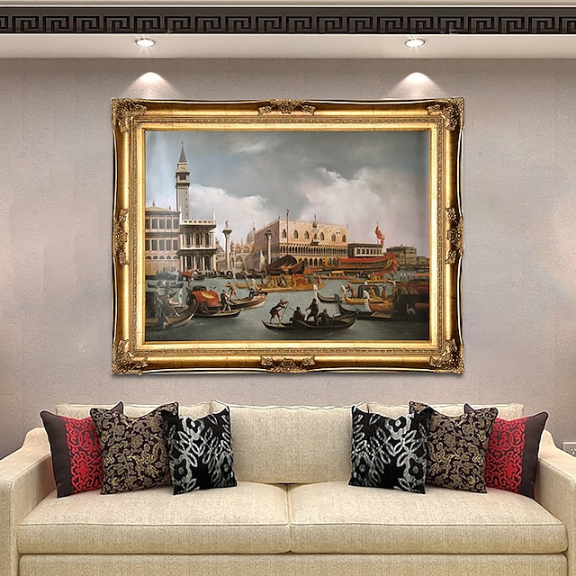 Handmade Oil Painting Canvas Wall Art Decoration Italian Classical Paintings Canaletto Boat racing on the Grand Canal for Home Decor Rolled Frameless Unstretched Painting