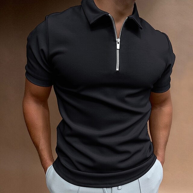 Men's Polo Shirt Quarter Zip Polo Casual Holiday Lapel Quarter Zip ...