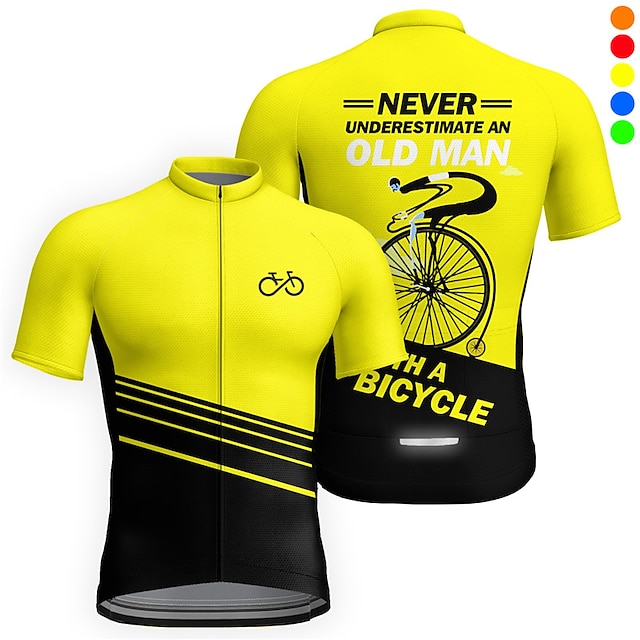  21Grams Men's Cycling Jersey Short Sleeve Bike Top with 3 Rear Pockets Mountain Bike MTB Road Bike Cycling Breathable Moisture Wicking Quick Dry Reflective Strips Yellow Red Blue Graphic Polyester