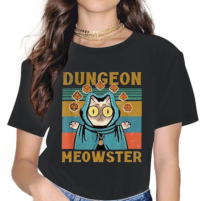  DND Dungeons & Dragons Kissa T-paita Painettu Katutyyli Käyttötarkoitus Pariskuntien Miesten Naisten Aikuisten Kuuma leimaus Rento / arki
