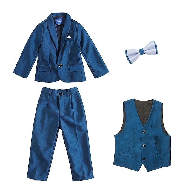  4 kusy Děti Chlapecké Blejzry Košile a kalhoty Výstroj Pevná barva Dlouhý rukáv Soubor Venkovní Základní Módní Podzim Jaro 3-7 let Vodní modrá
