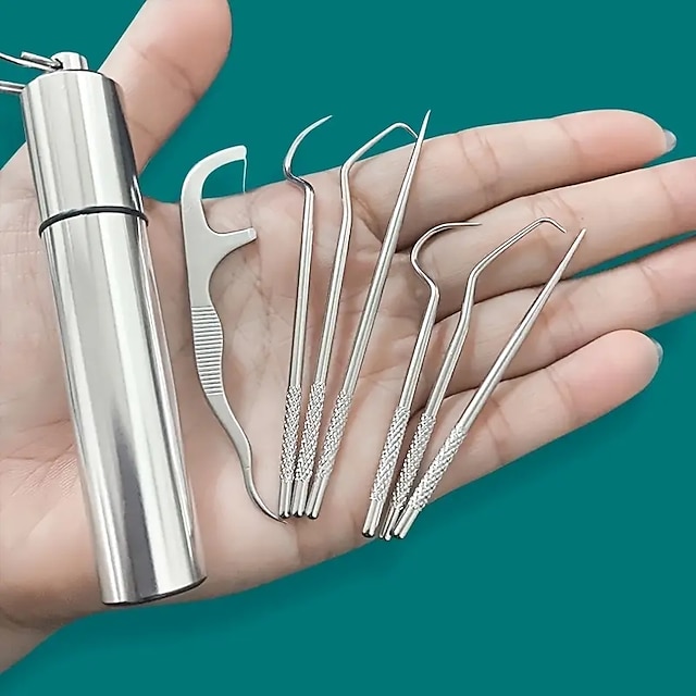 Stainless Steel Toothpicks Pocket Set Portable Floss Pick Reusable