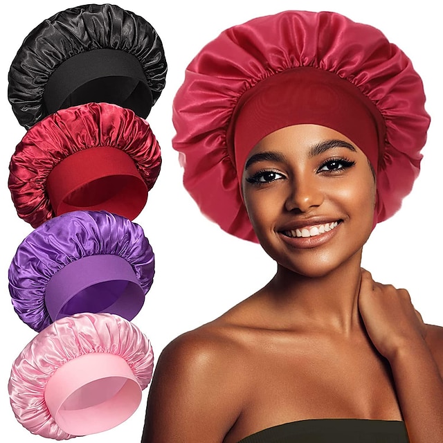 Women's Satin Bonnet Silk Curly Natural Long Hair Sleep Cap Night Extra Large Oversized Headbands