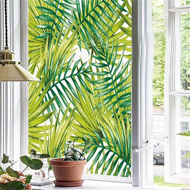  100x45cm PVC Frosted Static Tropical Plant Privacy Glass Film Window Privacy Sticker Home Decortion