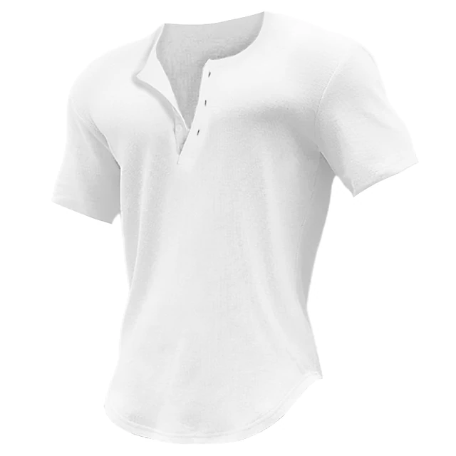 Men's Button T Shirt Henley Shirt Tee Top Short Sleeves Henley Summer Plain Fashion Designer Basic Vacation Street Going out Black White Blue Top Tee for Men4