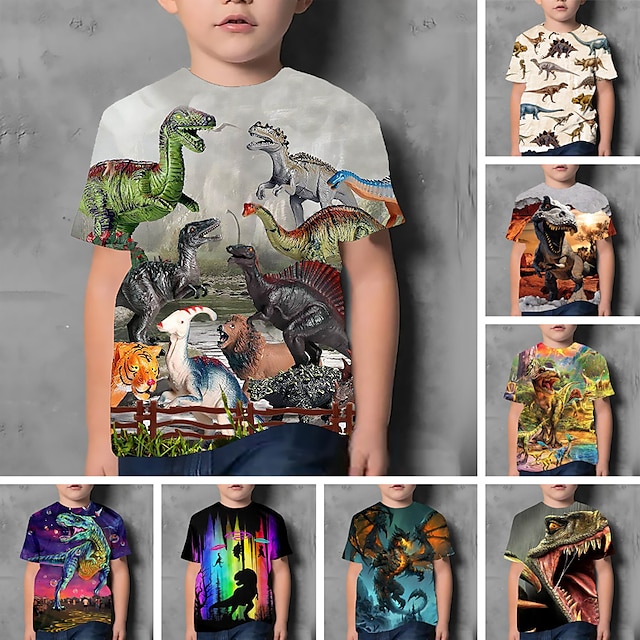  Kinderen Jongens T-shirt Korte mouw Grijs 3D-afdrukken dier Dagelijks Buiten Actief 4-12 jaar / Zomer