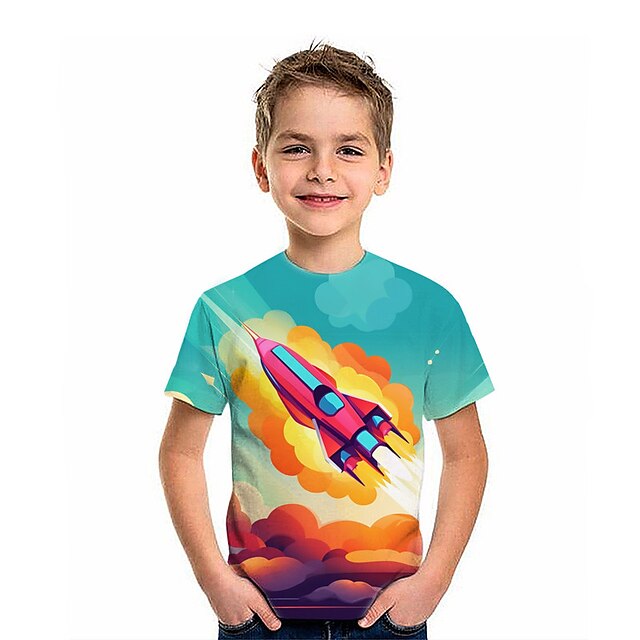  Chico 3D Astronauta Camiseta Manga Corta Impresión 3D Verano Primavera Activo Deportes Moda Niños 3-12 años Exterior Diario Interior Ajuste regular