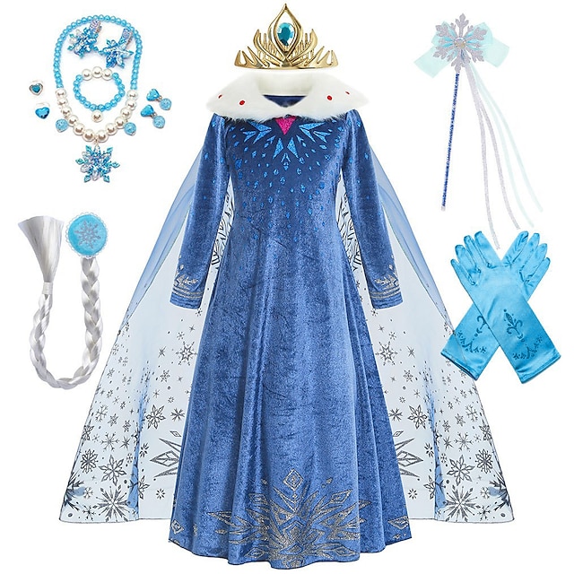  Frozen אגדה נסיכות אלזה שמלת ילדה פרח שמלת חופשה תחפושת מסיבת נושא בנות תחפושות משחק של דמויות מסרטים קוספליי חג ליל כל הקדושים כחול כחול (עם אביזרים) האלווין (ליל כל הקדושים) קרנבל נשף מסכות שמלה