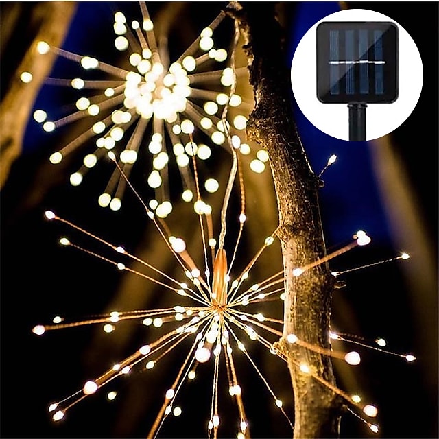  Solar Lights Outdoor LED Starburst Lights LED Fireworks Bouquet Outdoor Solar Garden Lights 40 Branches 200LED Hanging Broom Copper Wire Lantern Outdoor Party Festival Christmas Waterproof