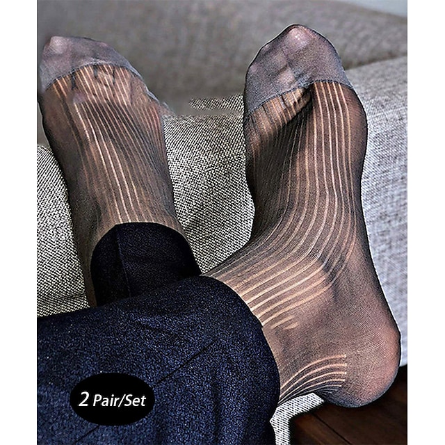  Men's 2 Pairs Socks Crew Socks Sheers Black+Smoky Gray Black Color Plain Basic Casual Daily Summer Spring Fall Medium Stylish Traditional / Classic