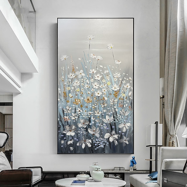  Hang-Malowane obraz olejny Ręcznie malowane Pionowe Kwiatowy / Roślinny Nowoczesny Zwinięte płótna