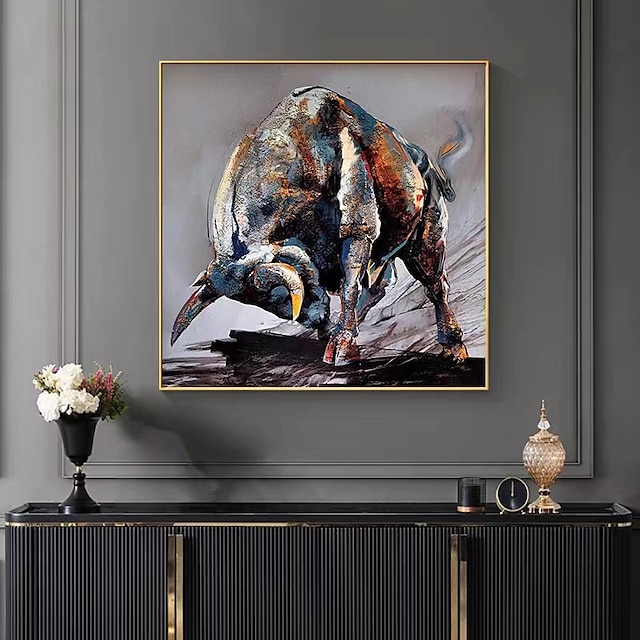  állat falművészet művész kézzel festett kiváló minőségű erős bika olajfestmény vászonra modern szarvasmarha erős bika harcra kész olajfestmény