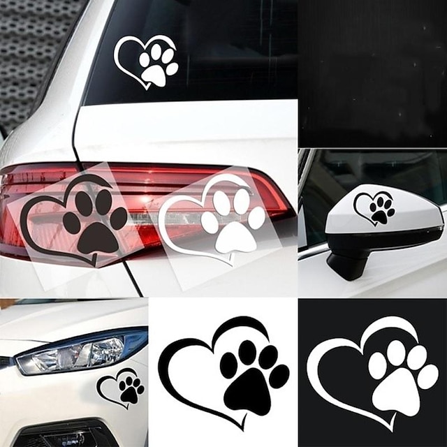  Reflective Love Heart Footprint Sticker Car Sticker Dog Paw Stickers Vinyl Decals Stickers For Cars Trucks Windows Walls Laptops Cute Decoration