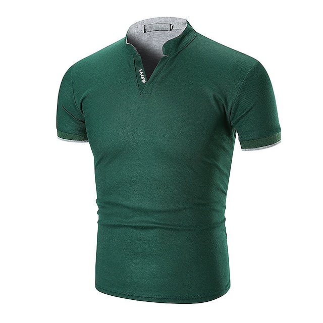 Men's Polo Shirt Golf Shirt Casual Holiday Stand Collar V Neck Short ...