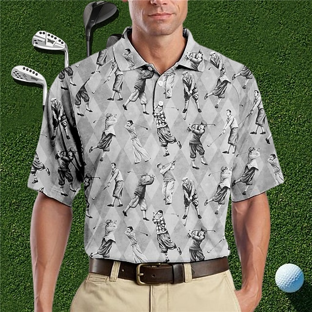 Men's Button Up Polos Graphic Prints Argyle Golf Lapel Polo Polo Shirt ...