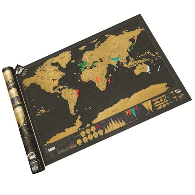 Map World Edition Large Black Gold Style Scratchable Travel Map Hanging ...