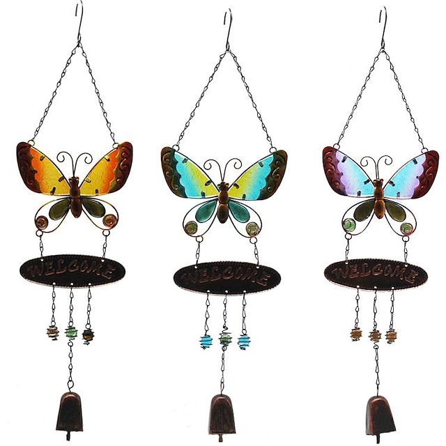  1pc Butterfly Metal Painted Wind Chime Outdoor Handicraft Glow In The Night Hanging Ornament For Window Balcony Garden Decor, 60x17cm/23.6''x6.7''