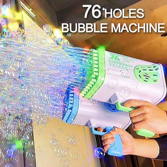  Bubble Gun Rocket  Holes Soap Bubbles Machine Gun Shape Automatic Blower With Light Toys For Kids Pomperos Childrens Day Gift