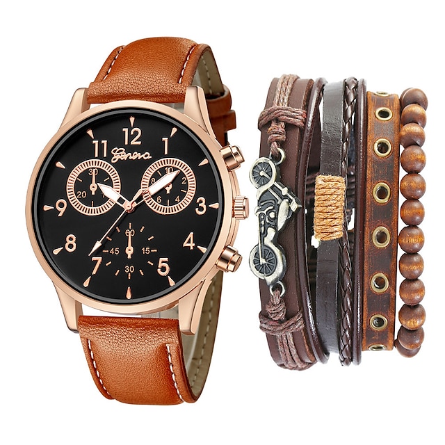  комплект часов мужской модный повседневный ремень с двумя ушками кварцевые часывелосипед панк-браслет 5 шт./компл.
