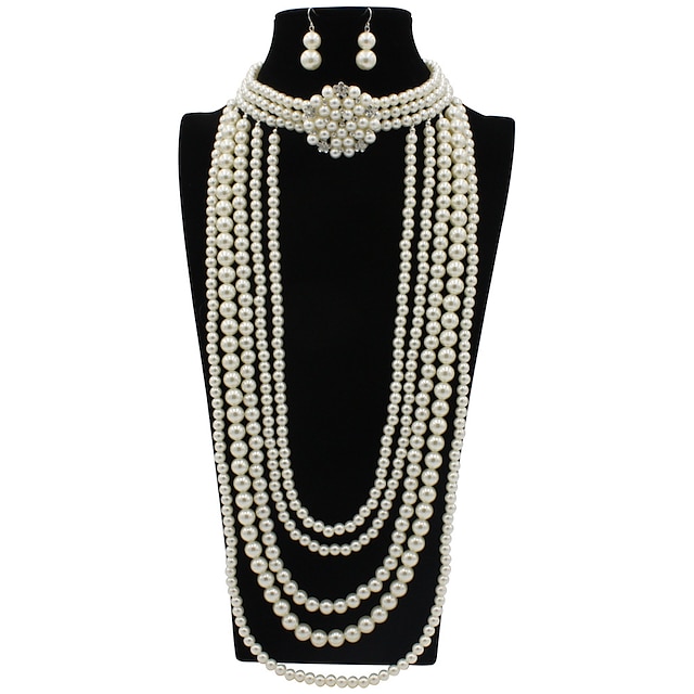  pendientes collar de perlas gargantilla 2 uds accesorios de aleta retro vintage 1920s aleación para rugir 20s flapper cosplay joyería de fantasía para mujer