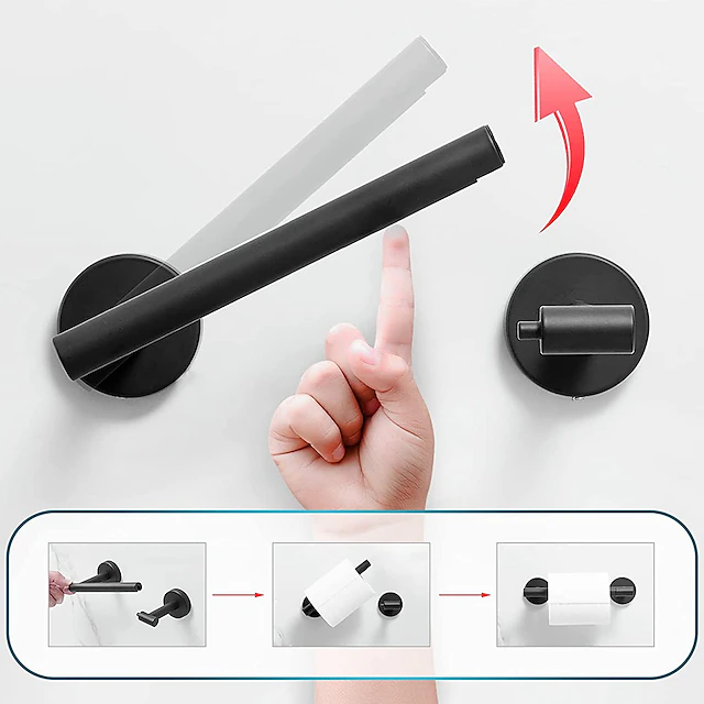 Black Toilet Paper Holder Bathroom Flexible Pivoting Tissue Handle on Wall Mounted, SUS 304 Stainless Steel Adjustable TP Large Mega Roll Holder for Wooden Cabinet Classic Matte 9