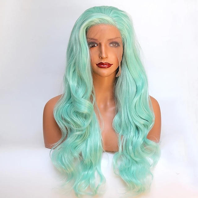 Long Wavy Synthetic Lace Front Wig Mint Green Drag Queen Wigs 9527031 2023 4949 