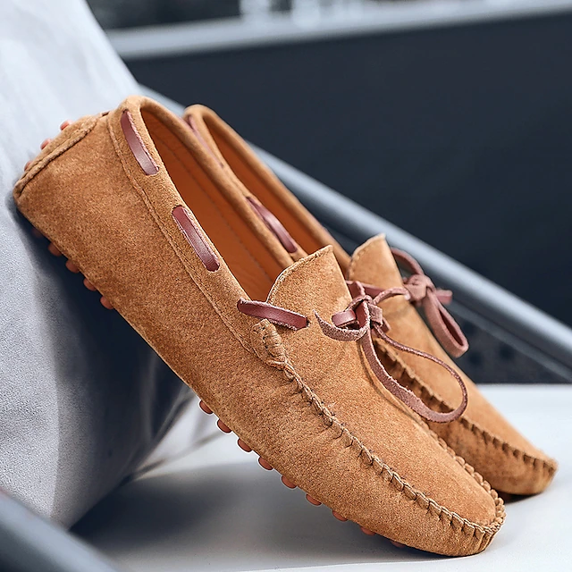 Men's Suede Driving Shoes: Flexible Slip-On Loafers with Bow Tie and Rubber Sole, Perfect for Everyday Comfort and Car Pedal Grip 17