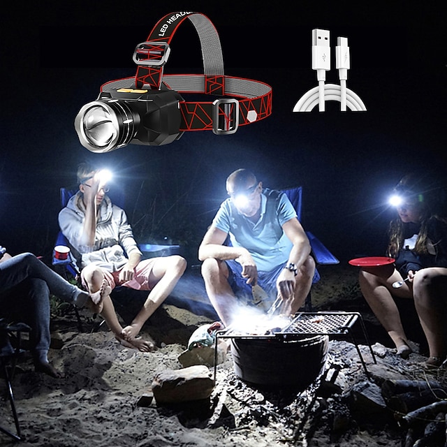  Linterna frontal led resistente al agua para acampar al aire libre, linterna de pesca, linterna usb recargable xhp50 18650 lib, linterna de cabeza con zoom de 3 modos