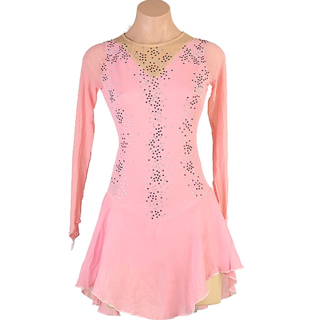  Rochie de Patinaj Artistic Pentru femei Fete Πατινάζ στο πάγο Rochii Roz Prăfuit Peteci Plasă Înaltă Elasticitate Antrenament Competiție Ținută Patinaj Clasic Cristale / Strasuri Manșon Lung Patinaj