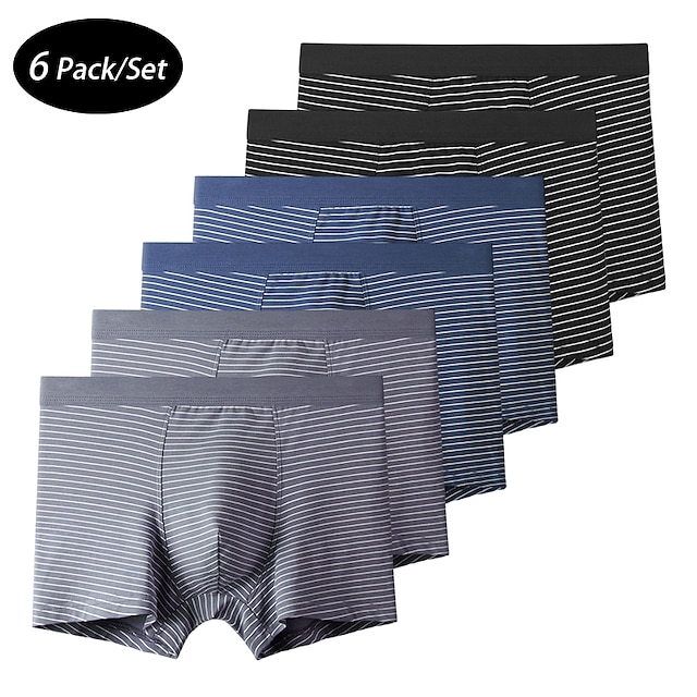  Per uomo Confezione da 6 Slip boxer Biancheria intima Slip Boxer Cotone Traspirante A strisce Multicolore