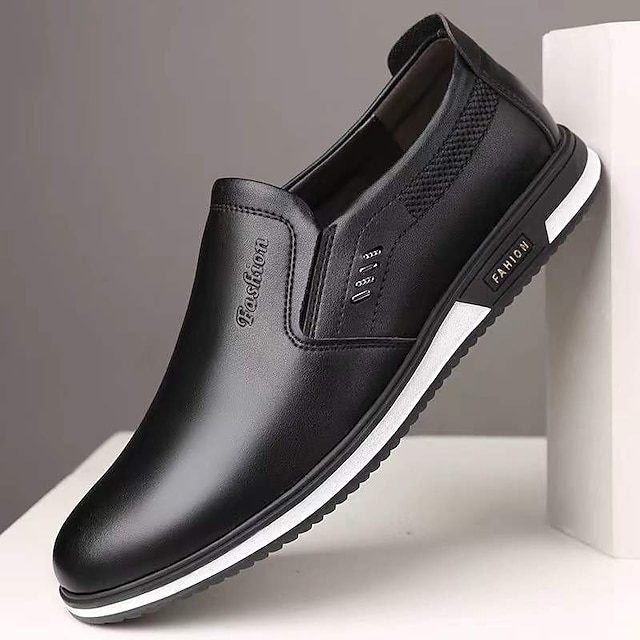 Men's Loafers & Slip-Ons Business Daily PU Waterproof Lace-up Black ...