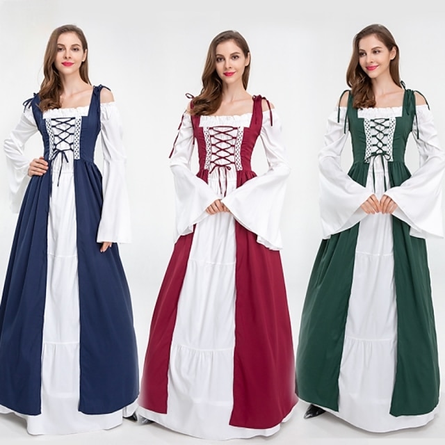  Retro Vintage Medieval Renascentista Vestidos Overdress Senhora Viking Elfo Mulheres Mascarilha Férias Casual / Diário Vestido