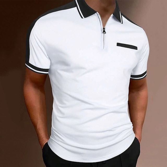  Men's Polo Shirt Golf Shirt Lapel Quarter Zip Casual Holiday Fashion Basic Short Sleeve Quarter Zip Plain Regular Fit Summer White Dark Navy Sky Blue Gray Polo Shirt