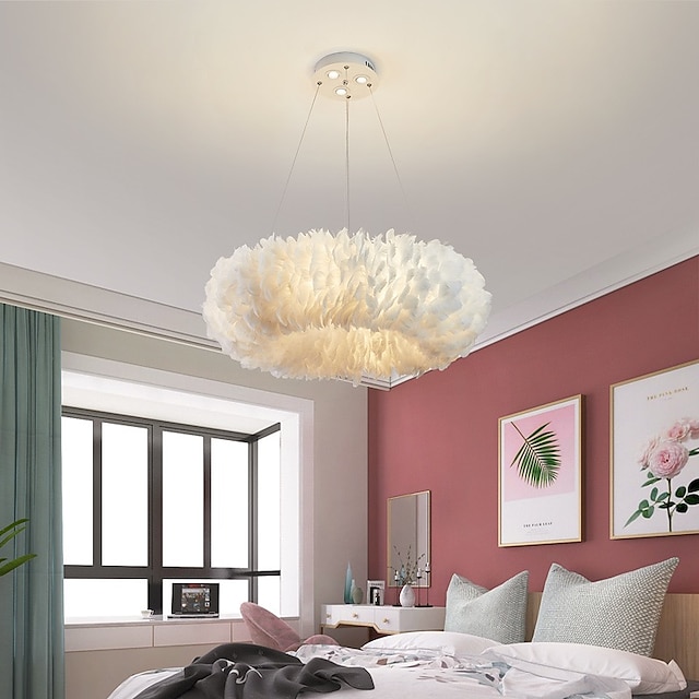  lampadario a sospensione a led splendido extra large 50 cm lampada a sospensione bouquet di piume bianche a 6 luci romantico apparecchio di illuminazione montato per camera da letto ristorante