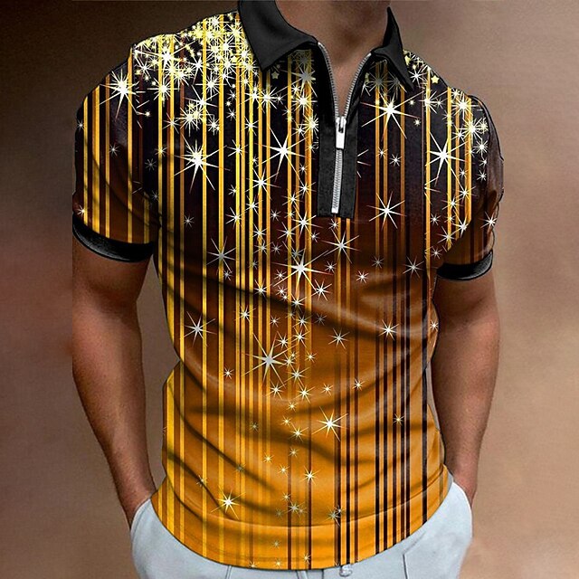 Men's Graphic Zip Polo Shirts Golf Shirt Short Sleeve Polo Shirts Collared Shirts Casual Vacation Wear Rave Wear Party Outfits 3D Print Quarter Zip Polo Red Blue Gold4