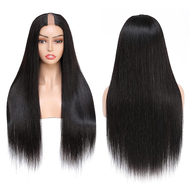  U Part Wigs Human Hair Wigs for Black Women Brazilian Straight Human Hair Wigs None lace front wigs  Natural Color U-part wigs Hair Extension Clip