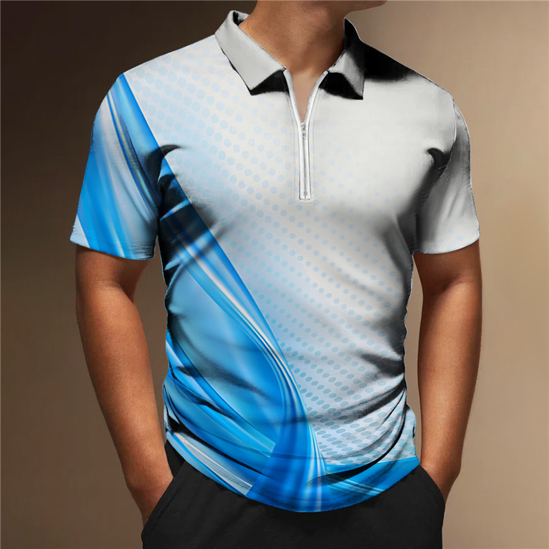 Men's Zip Polo Lapel Polo Polo Shirt Golf Shirt Gradient Graphic Prints ...