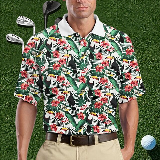 Men's Button Up Polos Lapel Polo Polo Shirt Golf Shirt Floral Graphic