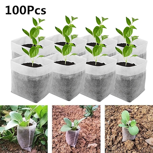  Biodegradable Nonwoven Fabric Nursery Plant Grow Bags Seedling Growing Planter Planting Pots Garden Eco-Friendly Ventilate Bag