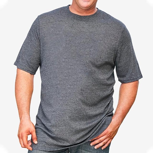  Men's Plus Size Big Tall T shirt Tee Tee Crewneck Gray Short Sleeves Outdoor Going out Basic Plain / Solid Clothing Apparel Cotton Blend Stylish Casual Tops
