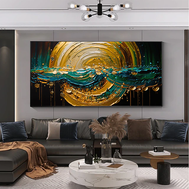 Handmade Oil Painting Canvas Wall Art Decor Original Gold Circle Abstract Graffiti Painting for Home Decor With Stretched Frame/Without Inner Frame Painting 11