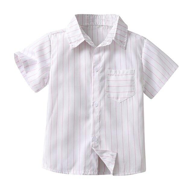 Toddler Boys Stripe Shirt Short Sleeve Casual Button Fashion White Summer Clothes 3-7 Years