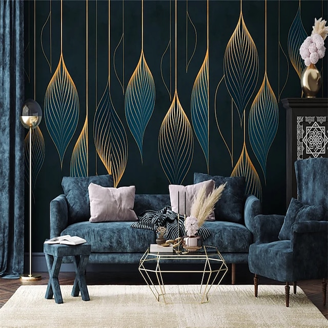 Cool Wallpapers Green Wallpaper Wall Mural Elegant Lines Covering ...