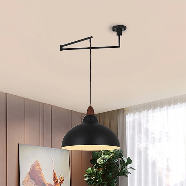  Lumină cu pandantiv cu LED Corp de iluminat cu pandantiv industrial, suspendată cu braț oscilant, plafon reglabil pentru sufragerie, sufragerie, în alb/negru