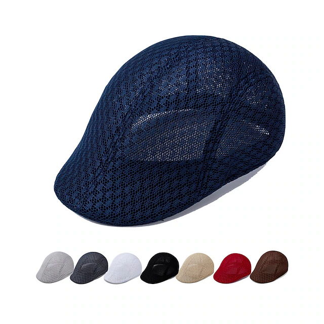 Men's Flat Cap Black White Polyester Travel Beach Vacation Beach Plain Sunscreen2